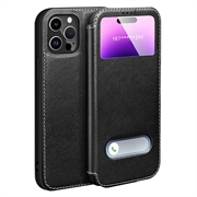 iPhone 16 Pro Max Dual View Flip Leren Hoesje - Zwart