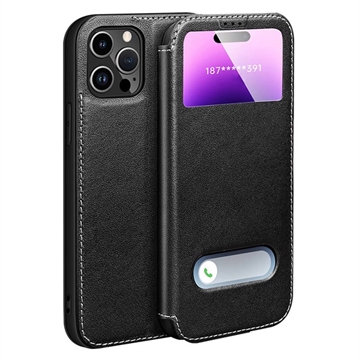 iPhone 16 Pro Max Dual View Flip Leren Hoesje - Zwart