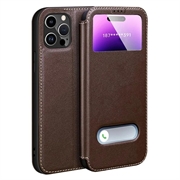iPhone 16 Pro Max Dual View Flip Leren Hoesje - Bruin