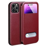 iPhone 16 Pro Max Dual View Flip Leren Hoesje - Rood