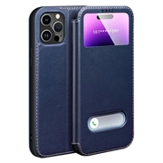 iPhone 16 Pro Max Dual View Flip Leren Hoesje - Saffier