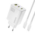 Dudao A29C 65W GaN Wandoplader met USB-C kabel - Wit