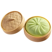 Effen gekleurde, zachte stressbal in de vorm van een dumpling met stoomkistje - Groen