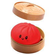 Knuffelbare stressbal in de vorm van een dumpling met stoomkistje - Rood