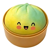 Knuffelbare stressbal in de vorm van een dumpling met stoomkistje - Geel