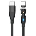 E9 Nylon gevlochten USB-C magnetische kabel met 540 graden rotatie - 1m/60W - zwart