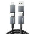 Essager 4-in-1 snellaadkabel 240W - USB-A/USB-C naar USB-C/Lightning - 0.25m - grijs