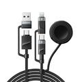 Essager 5-in-1 snellaadkabel 1m - USB-C, Lightning, USB-A, Apple Watch - Zwart