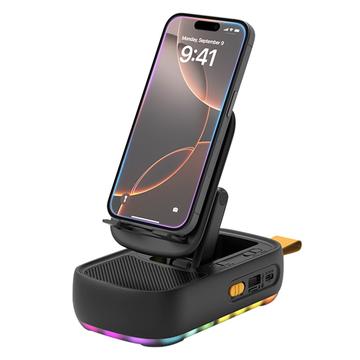 F15 3-in-1 opvouwbare telefoonhouder met Bluetooth-luidspreker en 1200mAh Power Bank - Zwart
