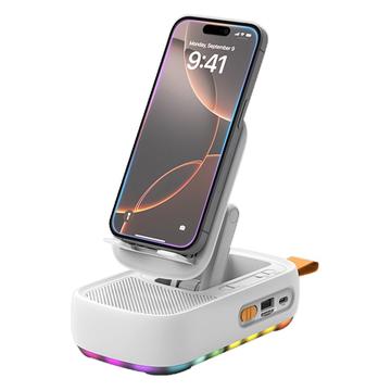 F15 3-in-1 opvouwbare telefoonhouder met Bluetooth-luidspreker en 1200mAh Power Bank - Wit