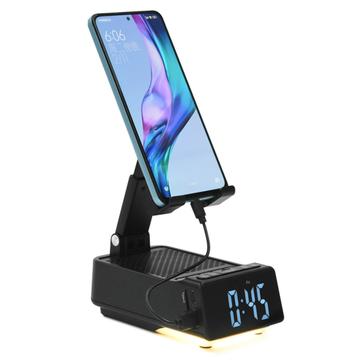 F30 3-in-1 opvouwbare smartphonehouder, Bluetooth-luidspreker & digitale wekker - zwart