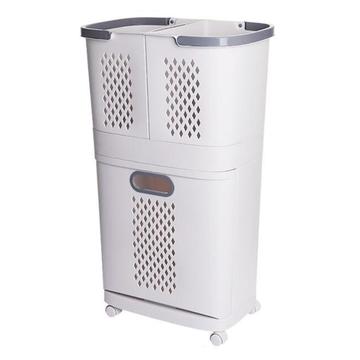 F867 Wasmand met 3 Manden en Wielen - 37x31x74cm - Wit