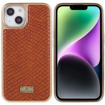 Fierre Shann Gegalvaniseerd iPhone 14 Plus Gecoat Hoesje - Slangenhuid - Bruin