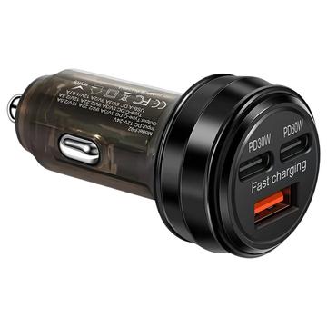 Snelle autolader met 2x USB-C, USB-A poorten - 80W - Zwart
