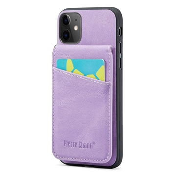 iPhone 11 Fierre Shann Bekleed Hybrid Case met Kaarthouder en Standaard - Paars