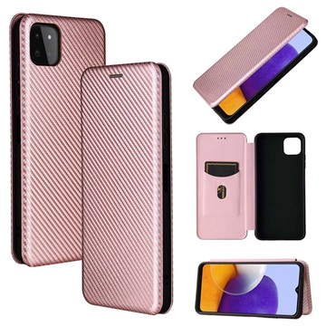 Samsung Galaxy A22 5G, Galaxy F42 5G Flip Cover - Koolstofvezel - Rose Gold