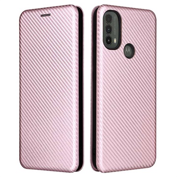 Motorola Moto E30/E40 Flip Cover - Koolstofvezel - Roségoud