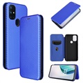 OnePlus Nord N10 5G Flip Cover - Koolstofvezel - Blauw