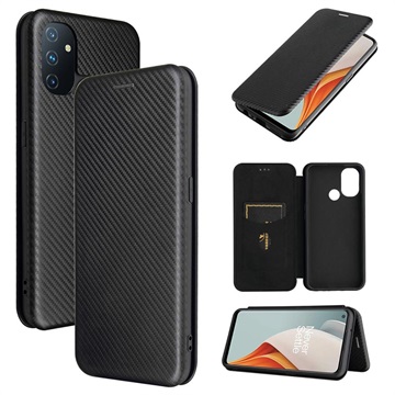 OnePlus Nord N100 Flip Cover - Koolstofvezel - Zwart