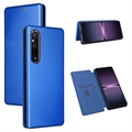 Sony Xperia 1 V Flip Hoesje - Koolstofvezel - Blauw