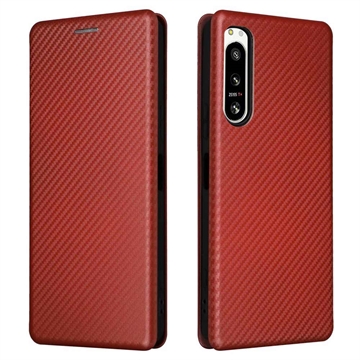 Sony Xperia 5 IV Flip Cover - Koolstofvezel - Bruin