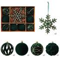 Set kerstballen/sneeuwvlokversieringen met vloklaag – 8cm/16cm – 10 stuks – groen