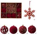 Set kerstballen/sneeuwvlokversieringen met vloklaag – 8cm/16cm - 10 stuks - rood