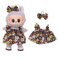 Bloemen Feestjurk & Strikje Hoofdband voor Labubu Minifiguur 17cm - Bruin