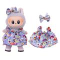 Bloemen Feestjurk & Strikje Hoofdband voor Labubu Minifiguur 17cm - Lichtblauw