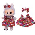 Bloemen Feestjurk & Strikje Hoofdband voor Labubu Minifiguur 17cm - Rood