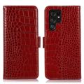 Crocodile Series Samsung Galaxy S23 Ultra 5G Wallet Leren Hoesje met RFID - Rood