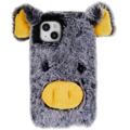 Fluffy Plush iPhone 14 Hybrid Case - Grijs Varken