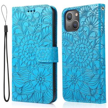 Flowers iPhone 14 Portemonnee Hoesje - Blauw