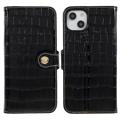 iPhone 14 Plus Wallet Leren Hoesje - Crocodile - Zwart