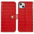 iPhone 14 Plus Wallet Leren Hoesje - Crocodile - Rood