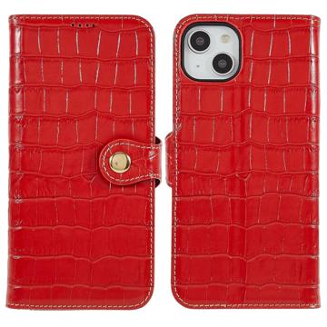iPhone 14 Plus Wallet Leren Hoesje - Crocodile - Rood
