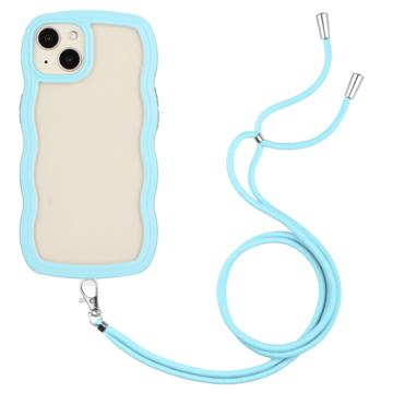 Wavy Edge iPhone 14 Plus Hybrid Case met Lanyard - Blauw