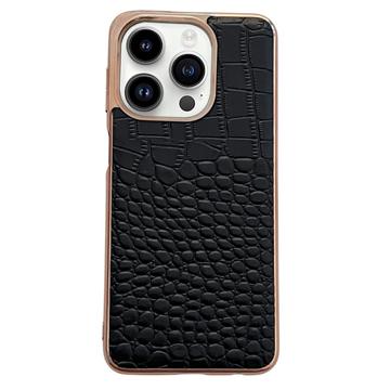 Crocodile Series iPhone 14 Pro Leren Gecoate Case - Zwart