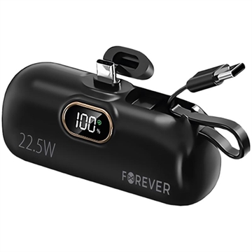 Forever MTB-100 USB-C Mini Power Bank 5000mAh - 22.5W - Zwart