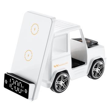 G63 Autovormige 15W draadloze oplader met Bluetooth-luidspreker, klok en sfeerlicht