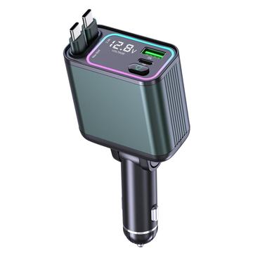 GC08A autolader met sfeerverlichting, spanningsweergave en dubbele, intrekbare Type-C kabels