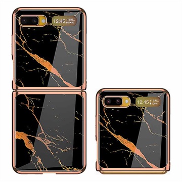 GKK Painted Gehard Glas Samsung Galaxy Z Flip Cover - Zwart Marble