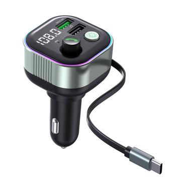 GZ11 65W PD snelladende autolader met intrekbare Type-C kabel & Bluetooth MP3-speler