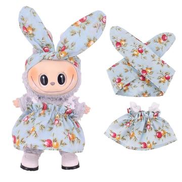 Tuinfeest Jurk & Hoofdband Set voor Labubu Minifiguur 17cm - Blauw