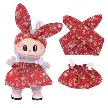 Tuinfeest Jurk & Hoofdband Set voor Labubu Minifiguur 17cm - Rood