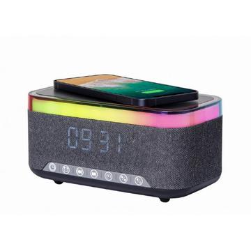 Gembird digitale wekker met RGB verlichting, draadloos opladen 15W - Zwart