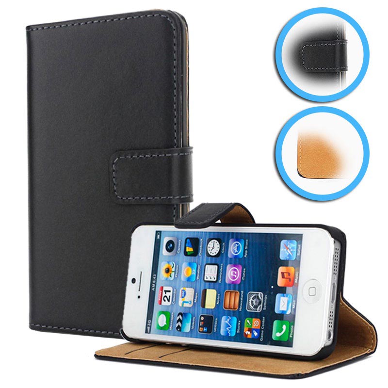 Wreedheid Vouwen Speeltoestellen iPhone 5 / 5S / SE Wallet Leren Hoesje - Zwart