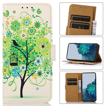 Glam Series Samsung Galaxy S21 FE 5G Portemonnee Hoesje - Bloeiende Boom / Groen