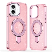 iPhone 17 Glitter Hybride Hoesje met Kickstand - MagSafe Compatibel - Roze