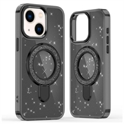 iPhone 15 Glitter Hybride Hoesje met Kickstand - MagSafe compatibel - Zwart